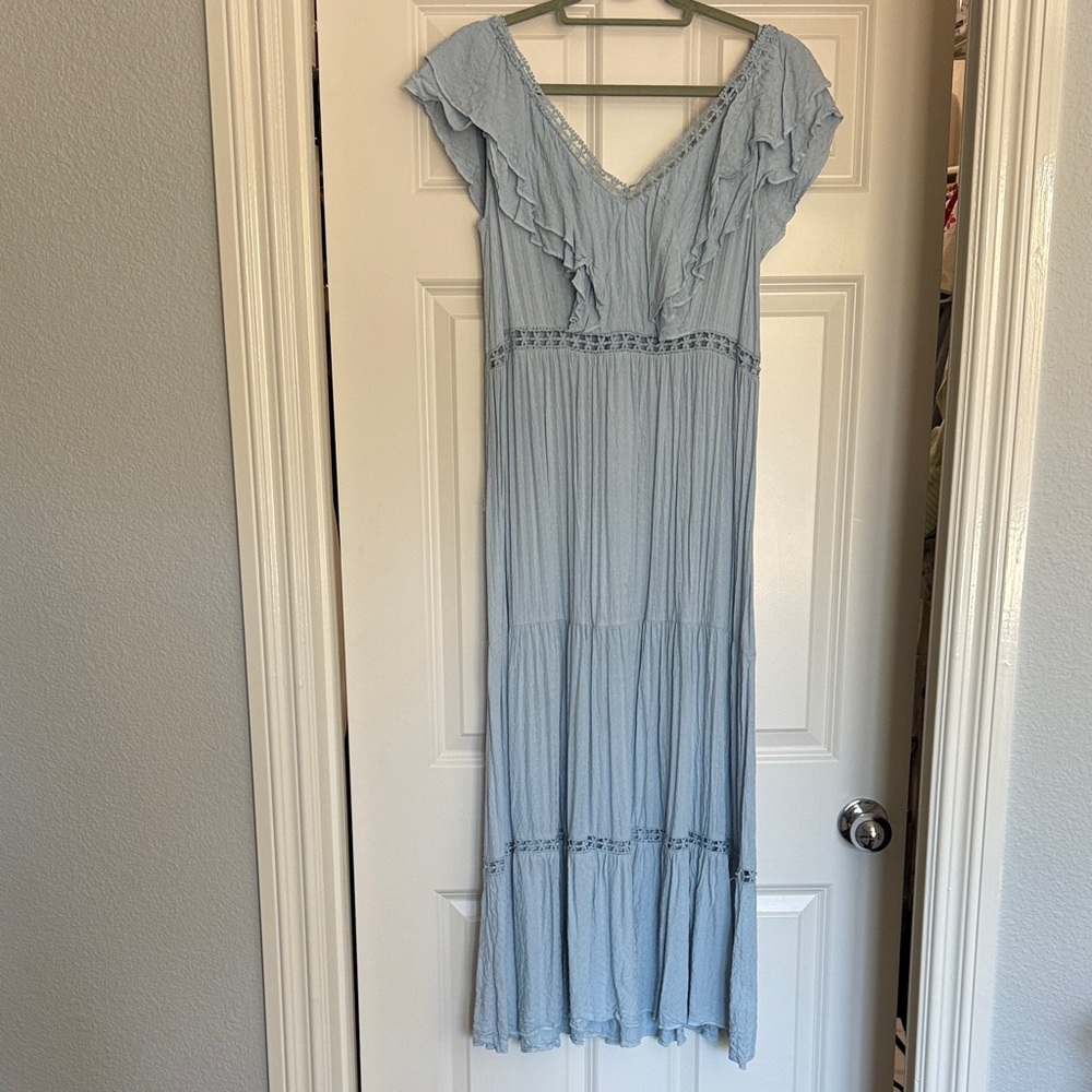 Light Blue Ruffled Maxi Dress